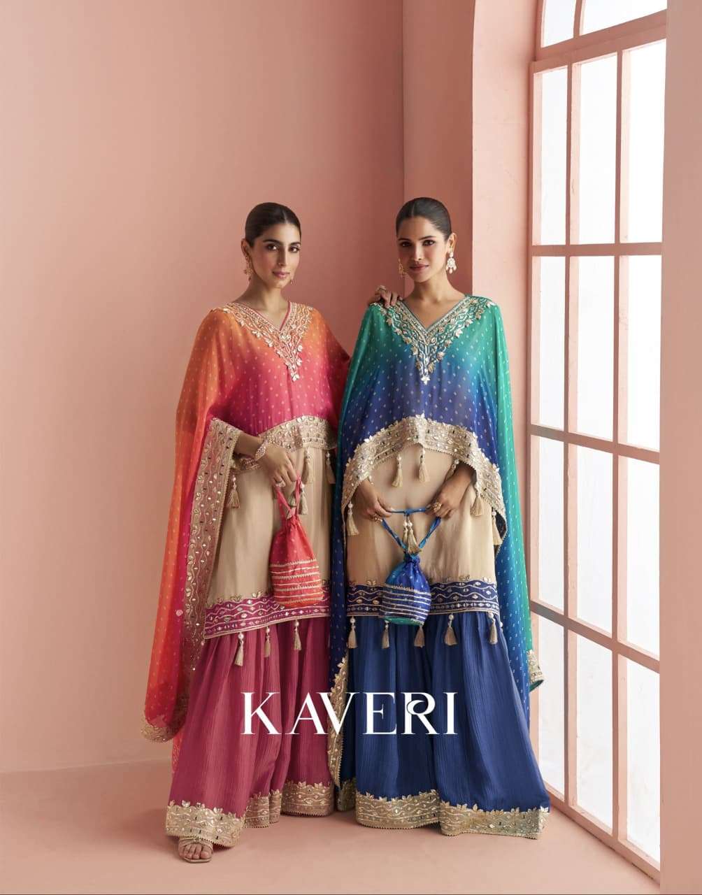 sayuri designer kaveri premium simar silk pauncho style kaftan with sharara wholesaler at krisha creation