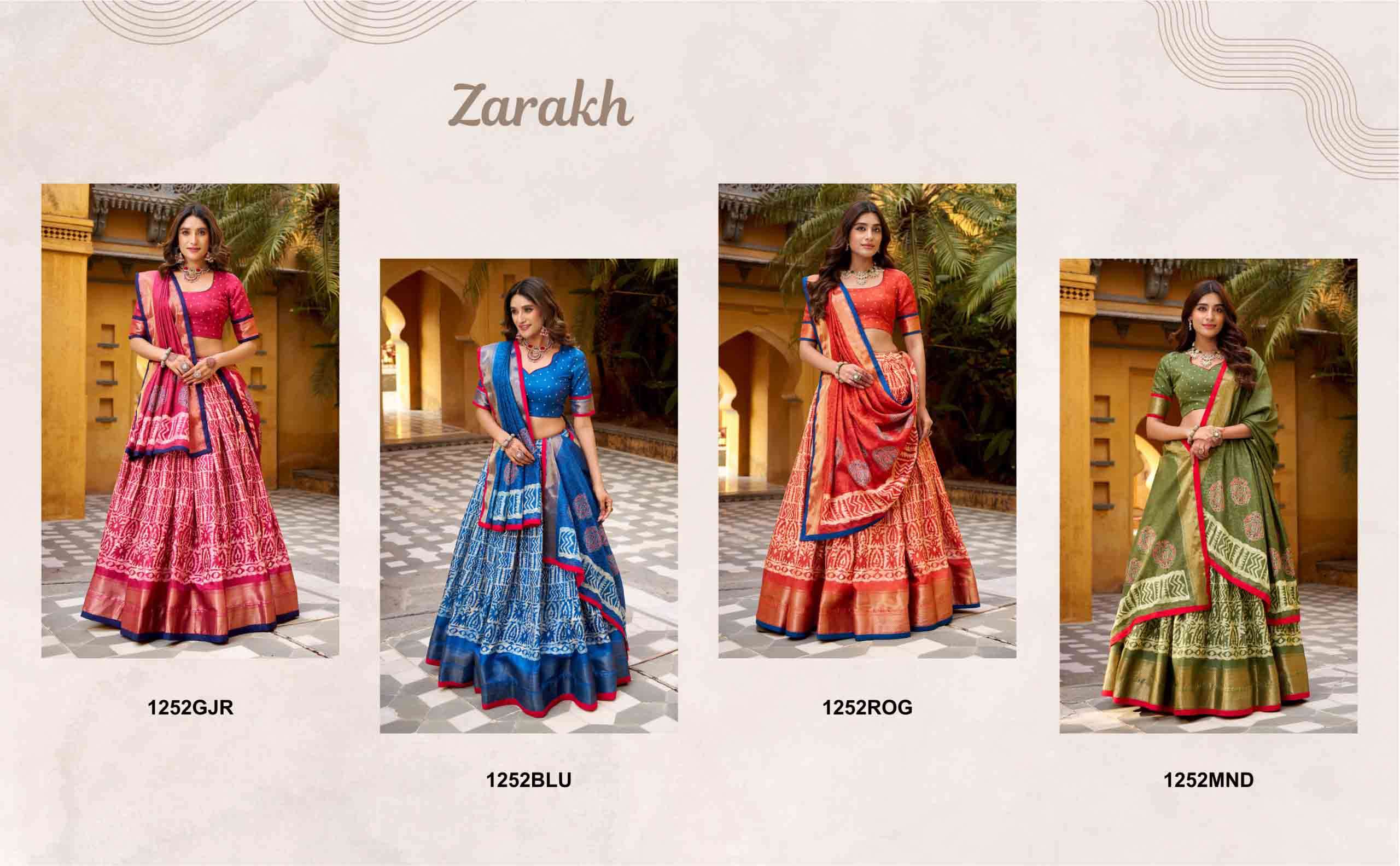 zarakh dola silk batik printed zari weaving lehenga choli for festive season 