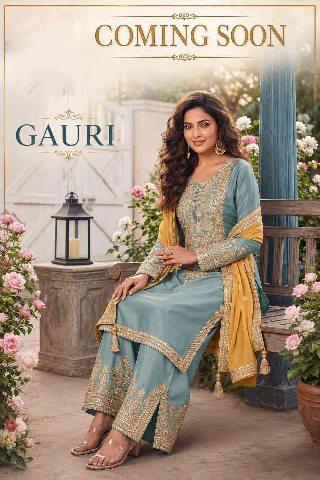 Gauri by krisha creation Real Chinon with Heavy Embroidery work Top with Pant & Dupatta set wholesaler