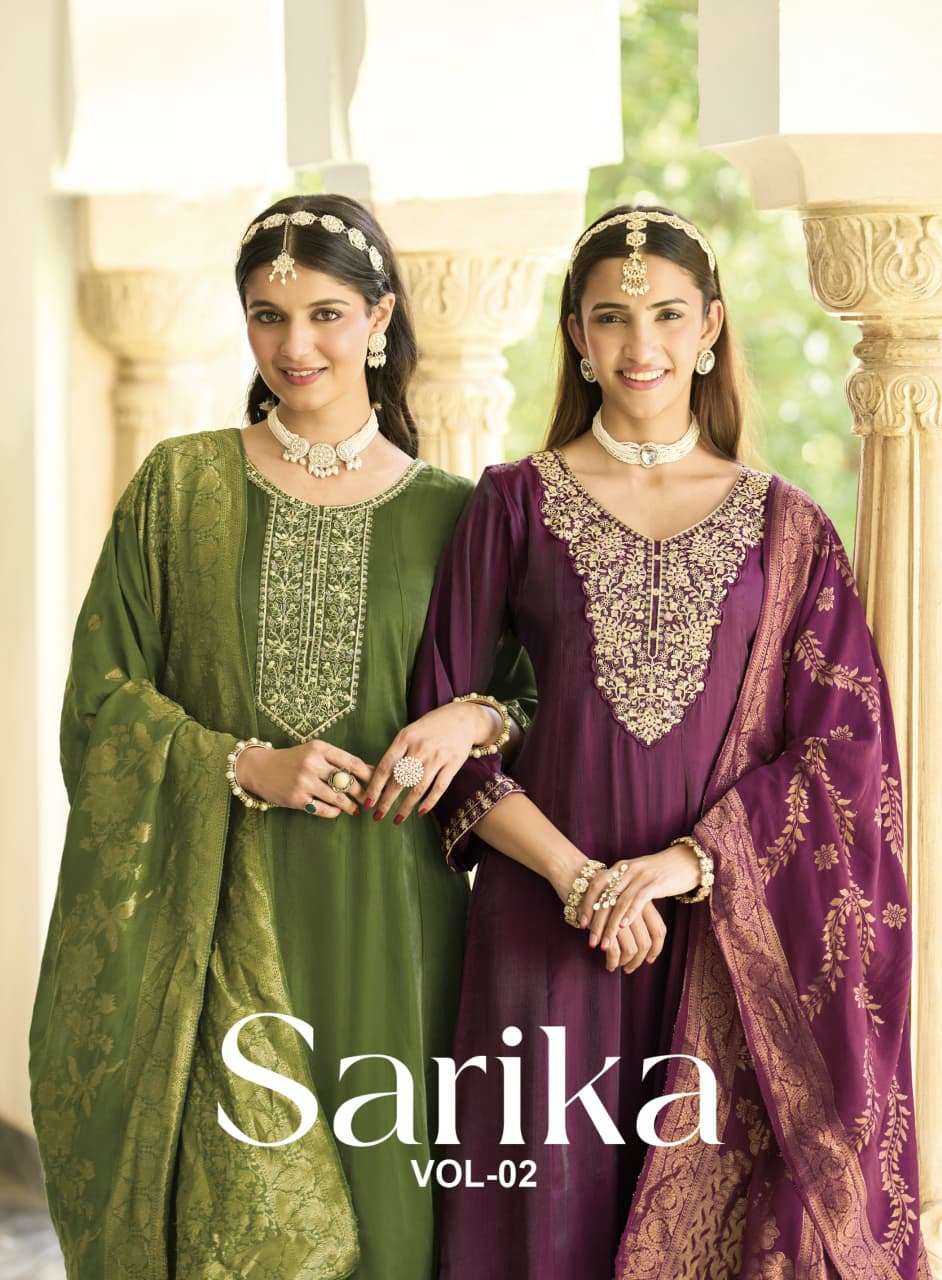 Sarika vol 2 Roman glass Silk Anarkali Gown with pant Dupatta set at krisha creation wholeslaer