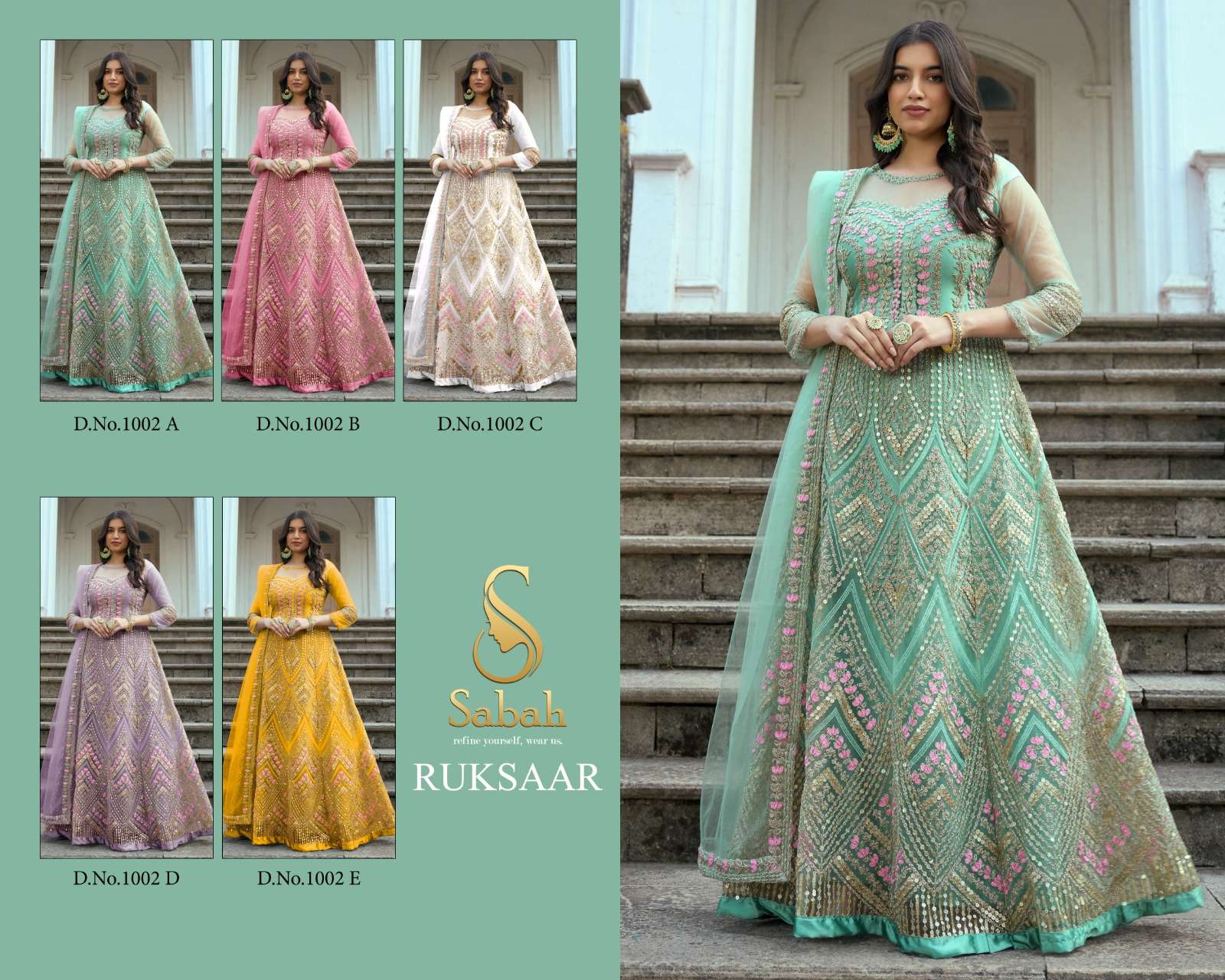 Sabah Ruksaar 1002 Color Plus Exclusive Designer Gown Collection at  Wholesaler in Surat