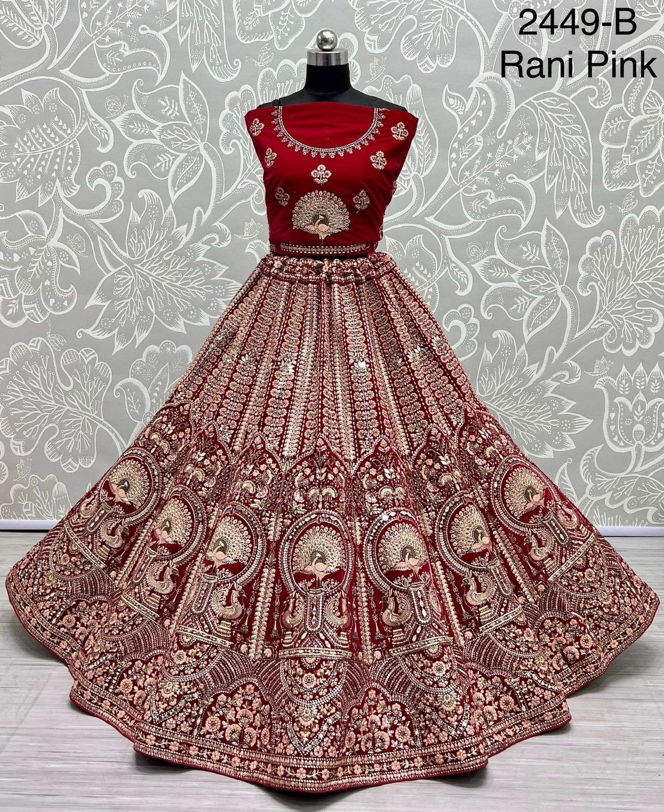 Velvet Bridal Lehenga Choli with All Over Cut Dana Work and Designer  Dupatta | Exotic India Art