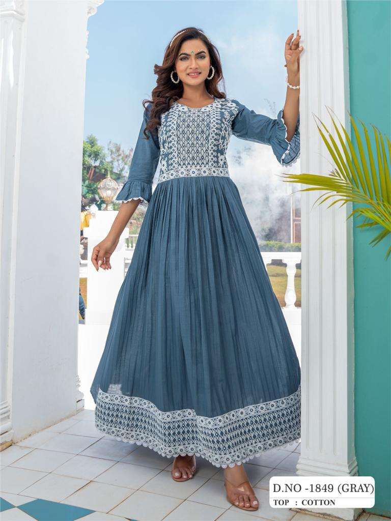 LADIES FLAVOUR SANGRILLA RAYON LONG GOWN STYLE KURTI AVAILBLE AT WHOLESALE  RATE