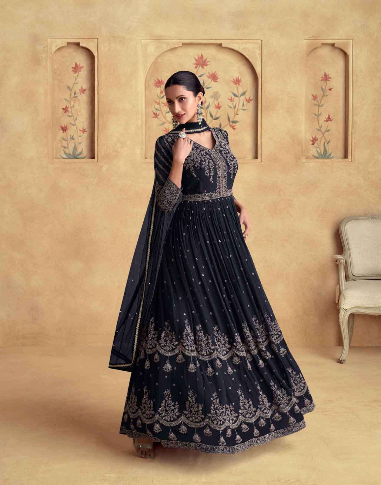 aashirwad Alfaaz gold Premium Luxury Real Georgette Gown with Dazzling Beautiful Colors