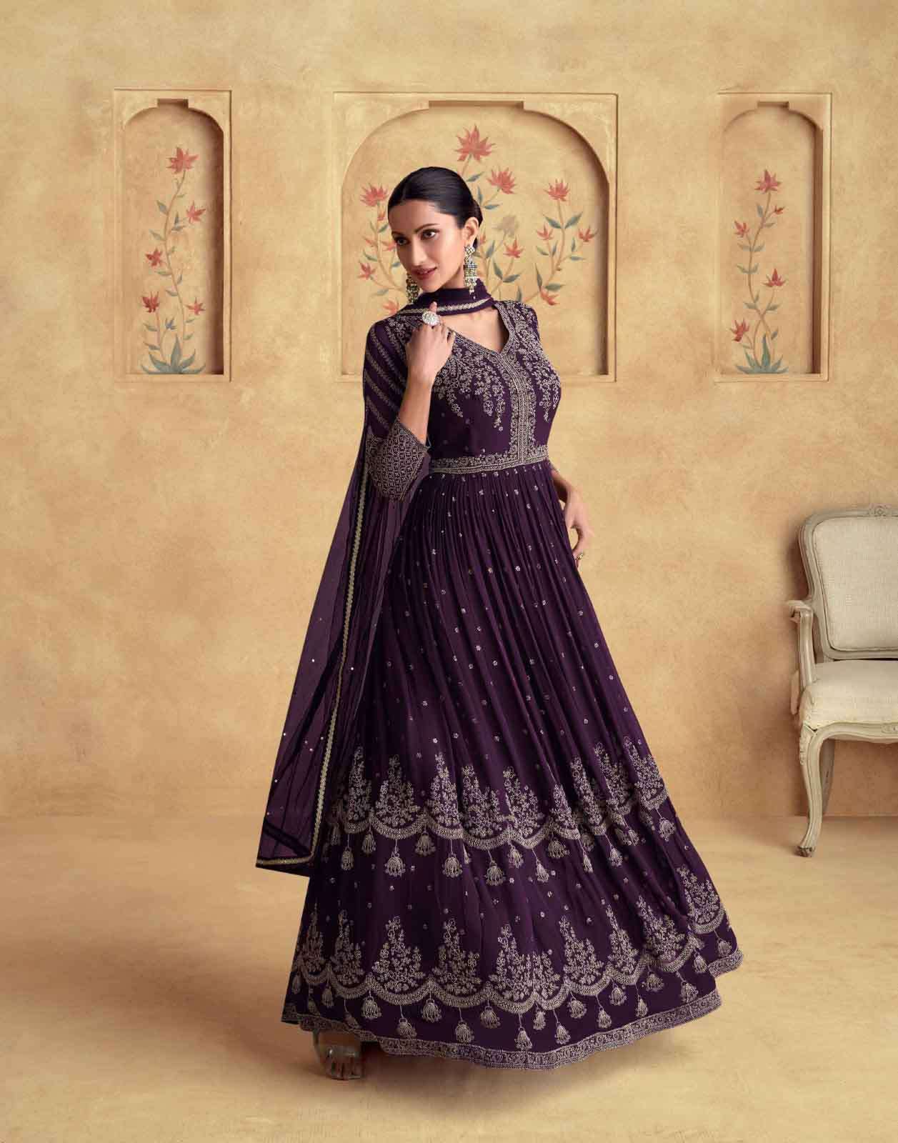 aashirwad Alfaaz gold Premium Luxury Real Georgette Gown with Dazzling Beautiful Colors