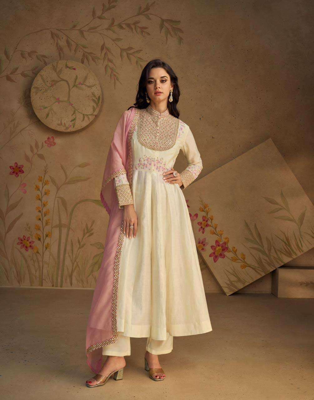 Gazal Sayuri Designer Readymade Pure Silk Beautiful Light Color Suit for Eid Festival