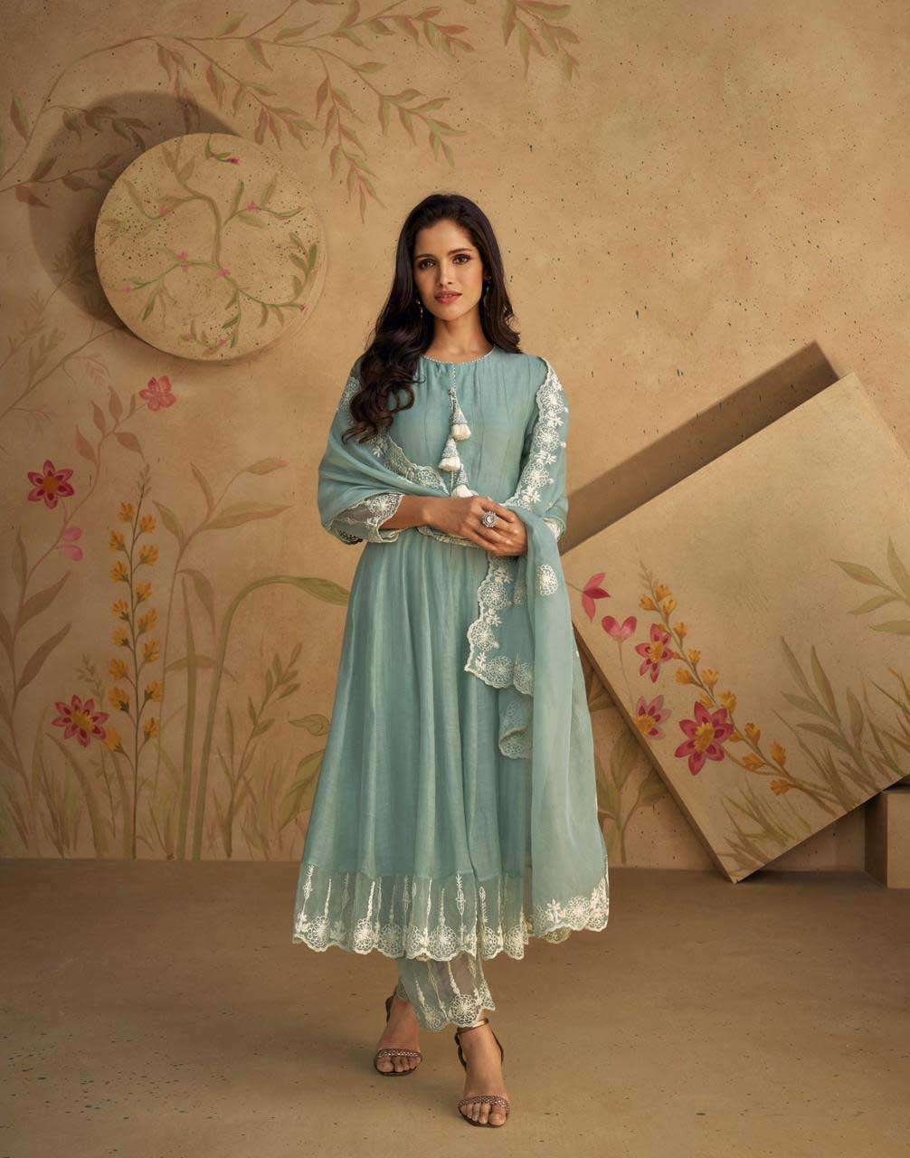 Gazal Sayuri Designer Readymade Pure Silk Beautiful Light Color Suit for Eid Festival