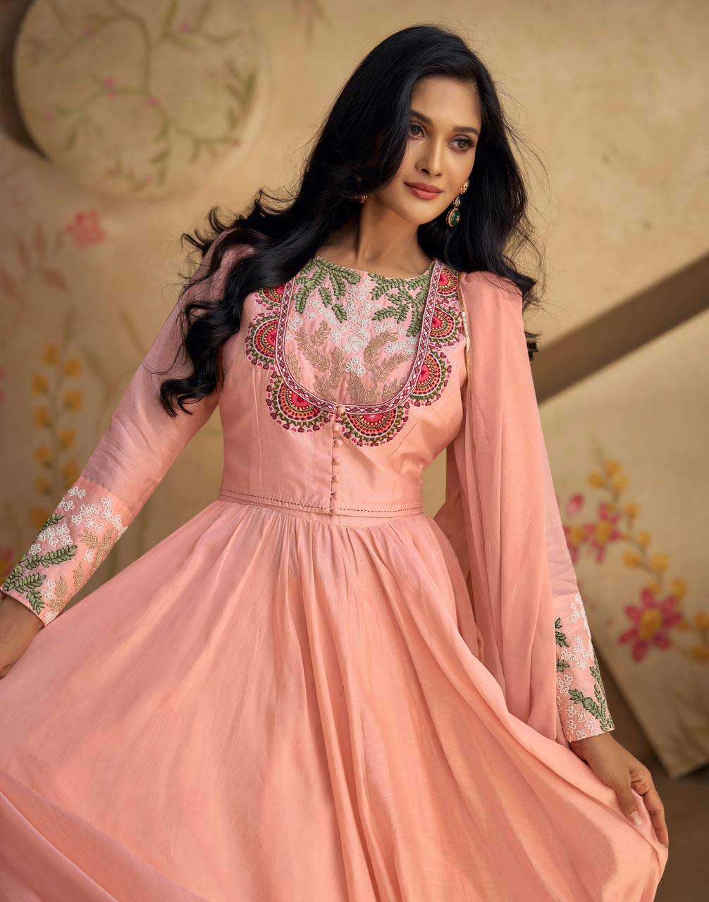 Gazal Sayuri Designer Readymade Pure Silk Beautiful Light Color Suit for Eid Festival