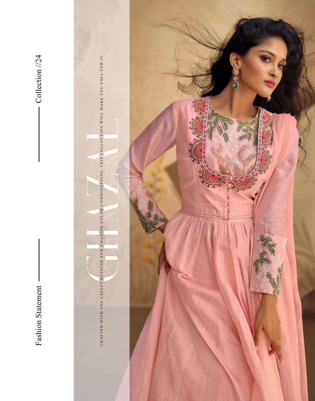 Gazal Sayuri Designer Readymade Pure Silk Beautiful Light Color Suit for Eid Festival