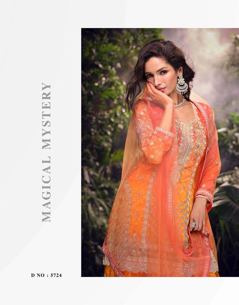 Carnival Sayuri Real Chinon Silk with Heavy Embroidery and Mirror work Designer Plazzo Suit for Wedding Season