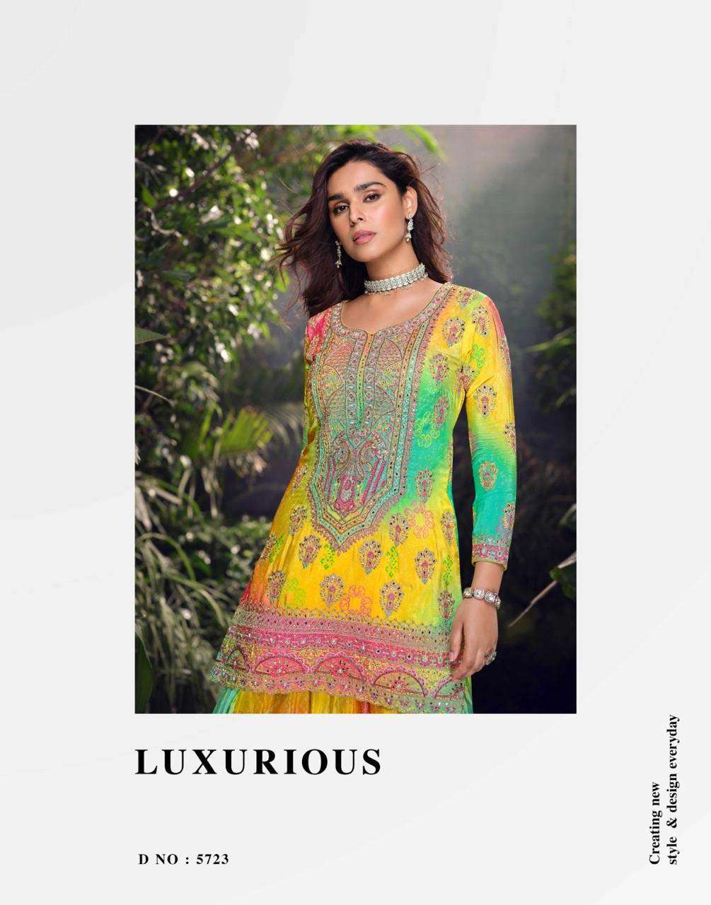 Carnival Sayuri Real Chinon Silk with Heavy Embroidery and Mirror work Designer Plazzo Suit for Wedding Season