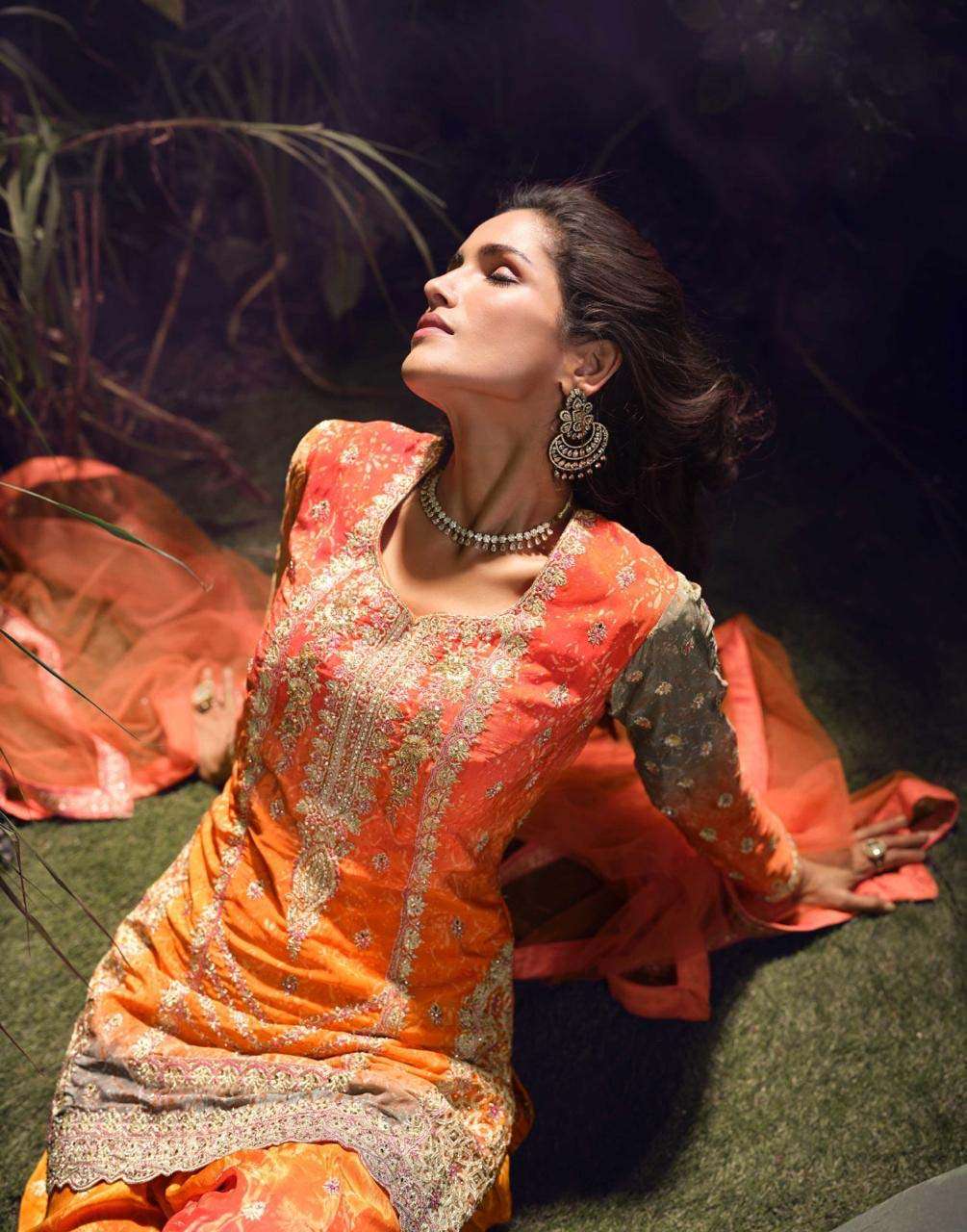 Carnival Sayuri Real Chinon Silk with Heavy Embroidery and Mirror work Designer Plazzo Suit for Wedding Season