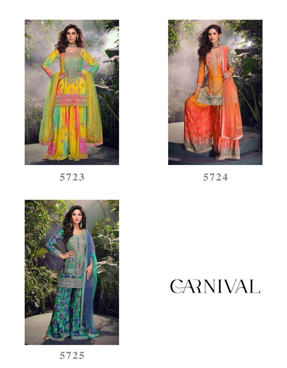 Carnival Sayuri Real Chinon Silk with Heavy Embroidery and Mirror work Designer Plazzo Suit for Wedding Season