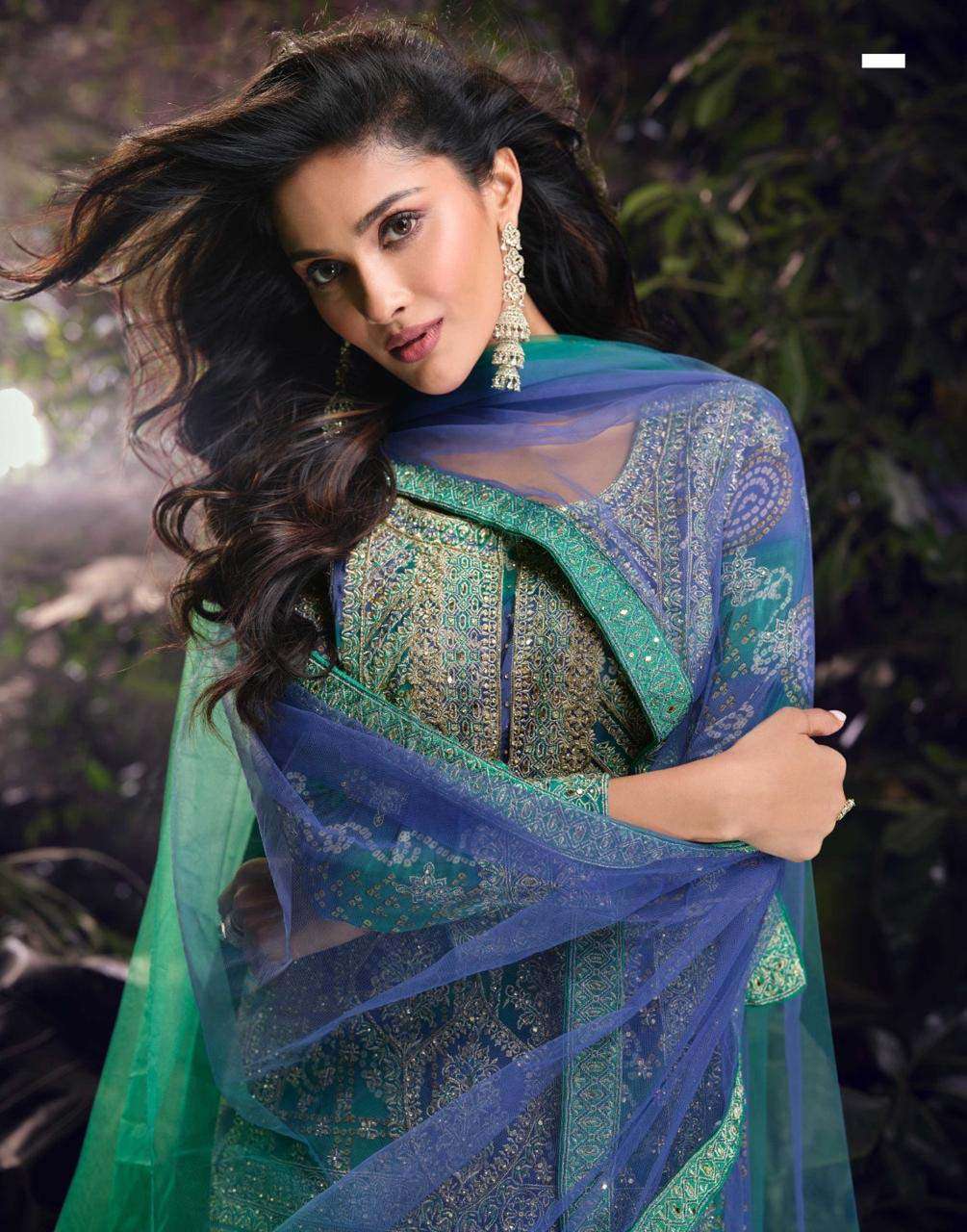 Carnival Sayuri Real Chinon Silk with Heavy Embroidery and Mirror work Designer Plazzo Suit for Wedding Season