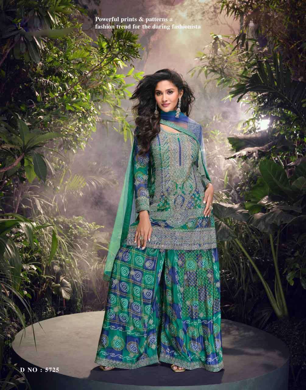 Carnival Sayuri Real Chinon Silk with Heavy Embroidery and Mirror work Designer Plazzo Suit for Wedding Season