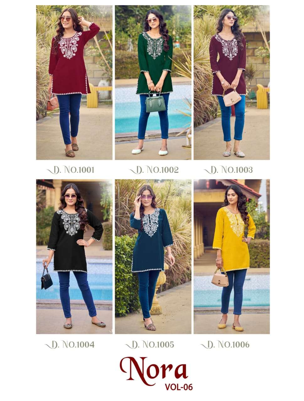 ossm nora vol 6 heavy rayon embroidered fancy short top for summer collection