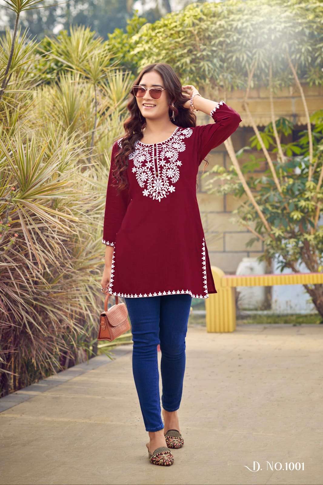 ossm nora vol 6 heavy rayon embroidered fancy short top for summer collection