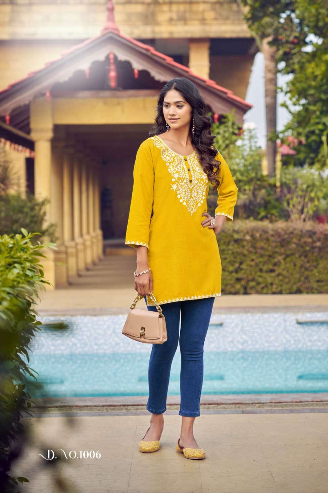 ossm nora vol 6 heavy rayon embroidered fancy short top for summer collection