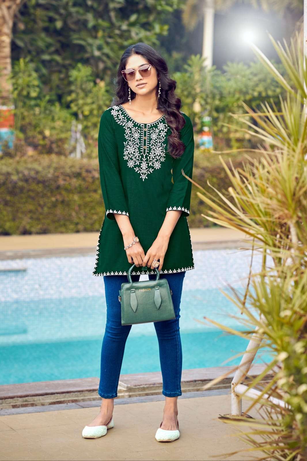 ossm nora vol 6 heavy rayon embroidered fancy short top for summer collection