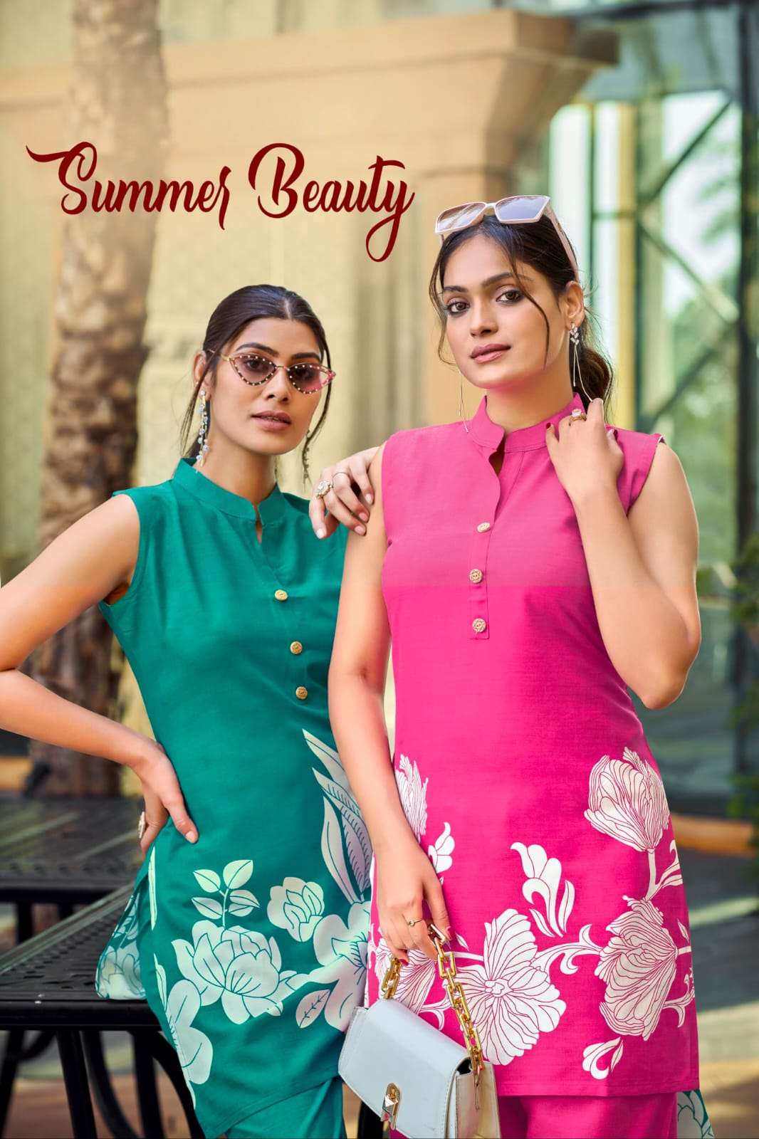 summer beauty fancy heavy rayon print sleeveless cord set collection