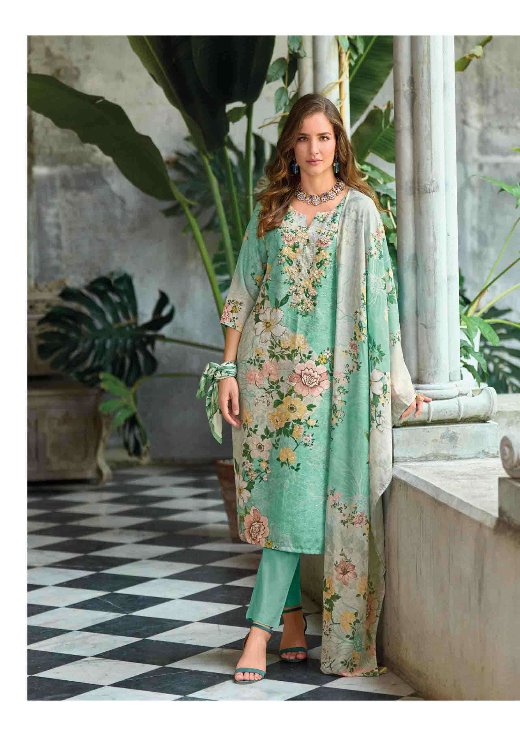 Summer Pastel 2 fancy handwork and Borer Schiffli work on linen Kurti pant dupatta set