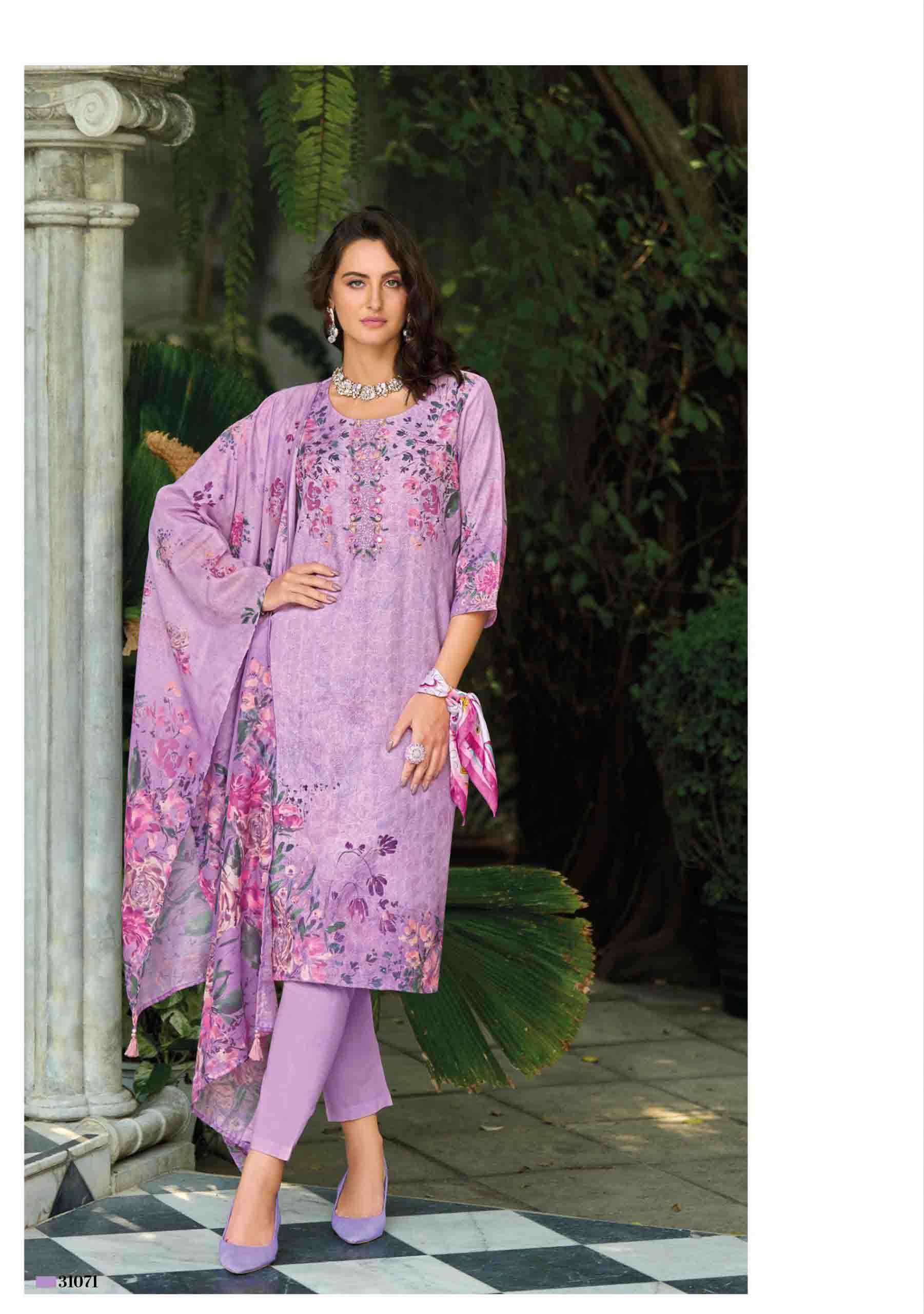Summer Pastel 2 fancy handwork and Borer Schiffli work on linen Kurti pant dupatta set