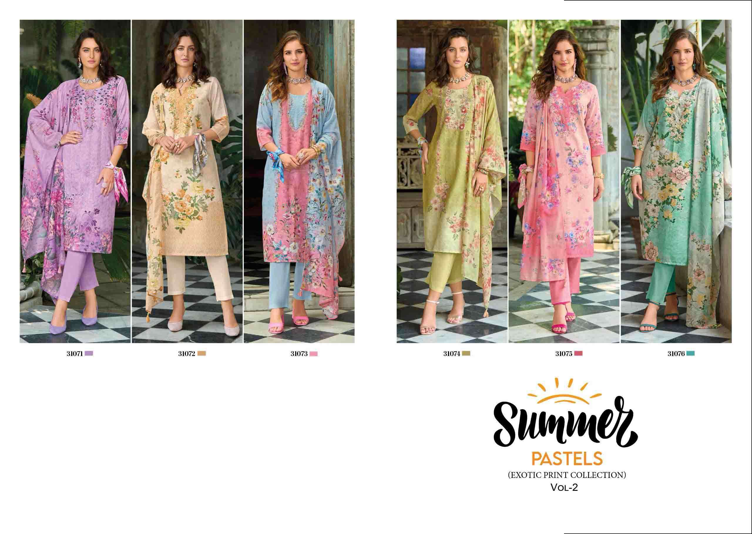 Summer Pastel 2 fancy handwork and Borer Schiffli work on linen Kurti pant dupatta set