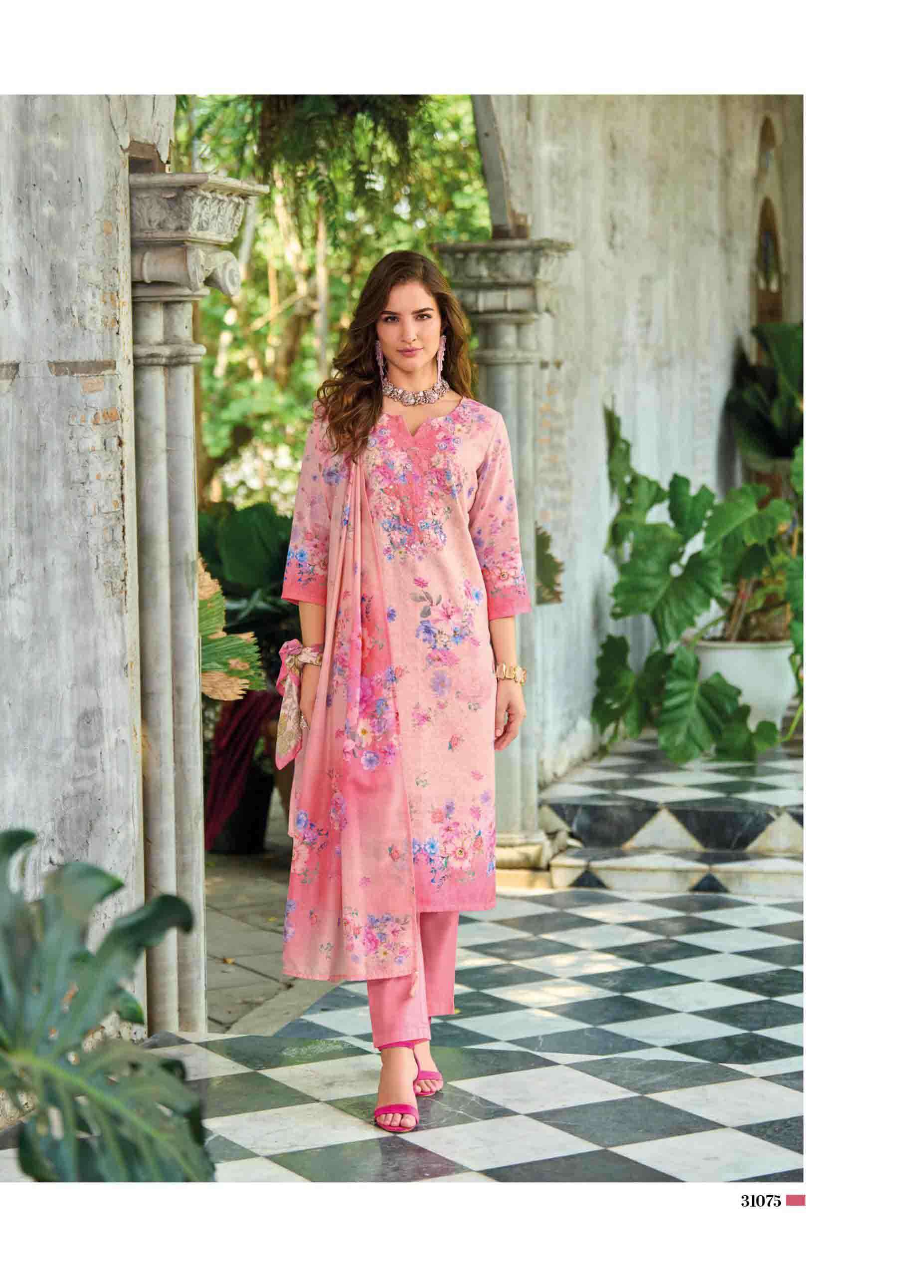 Summer Pastel 2 fancy handwork and Borer Schiffli work on linen Kurti pant dupatta set