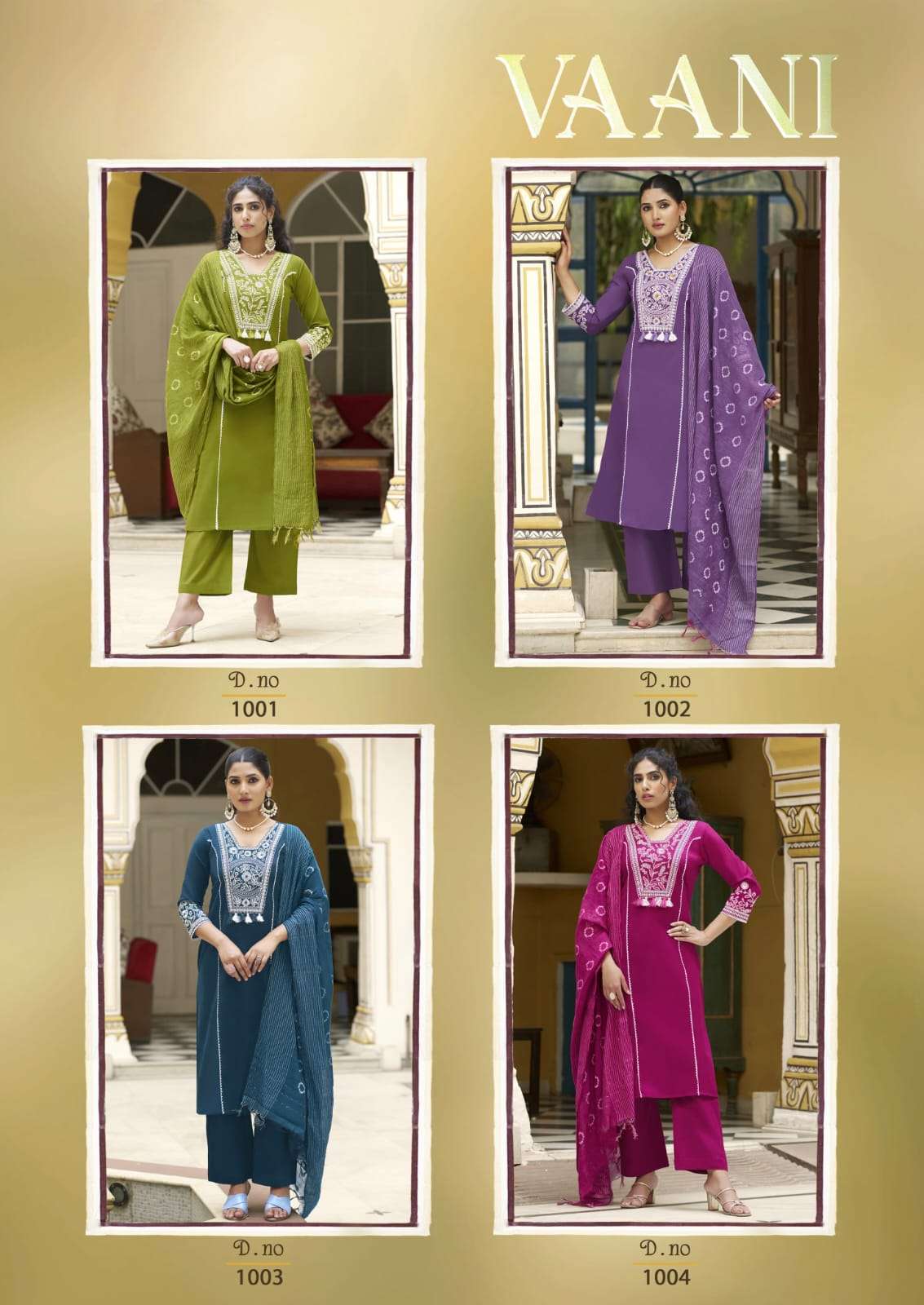 Vaani Karissa Premium pure heavy Linen with Cording work and handwork kurti pant dupatta set