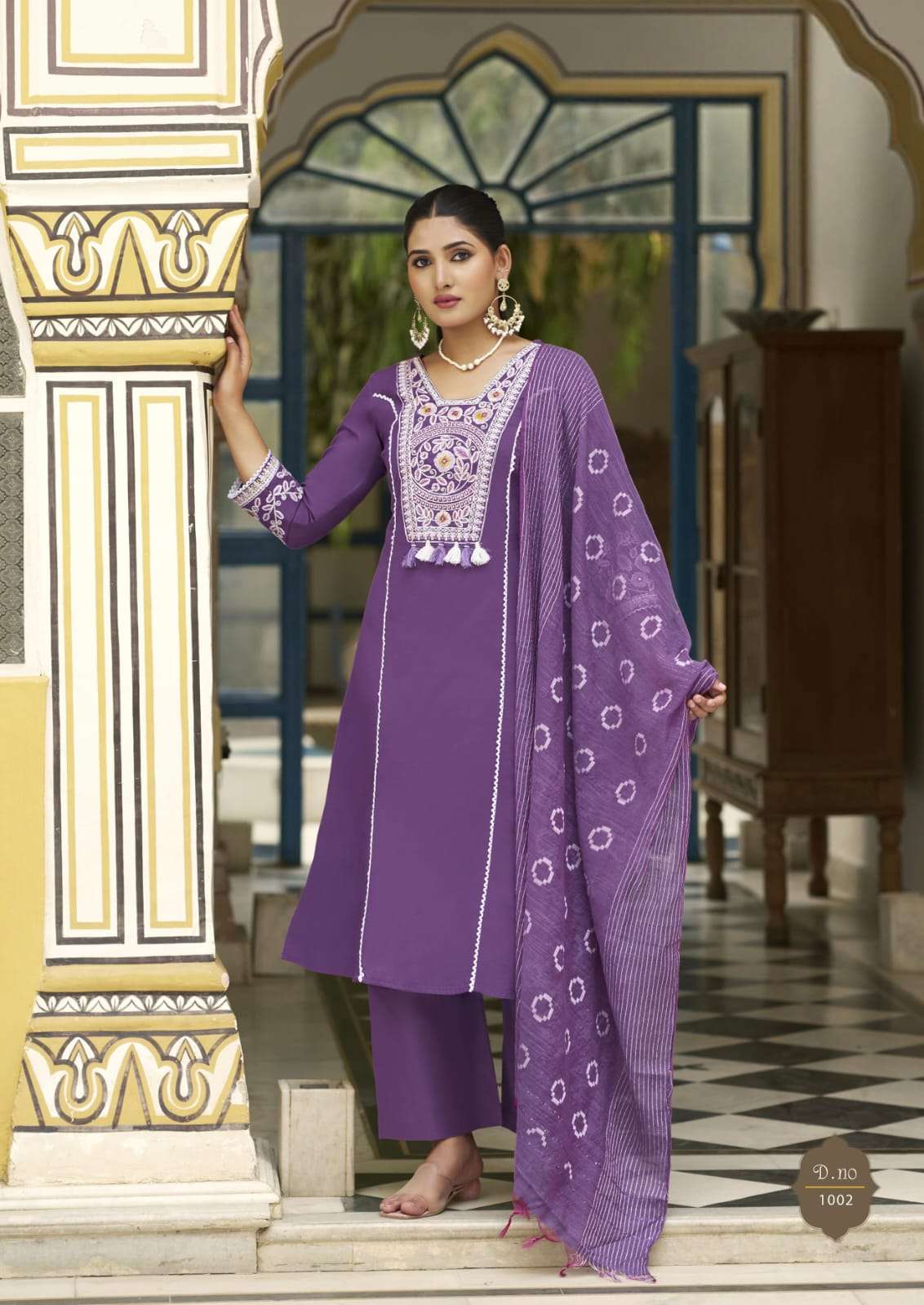 Vaani Karissa Premium pure heavy Linen with Cording work and handwork kurti pant dupatta set